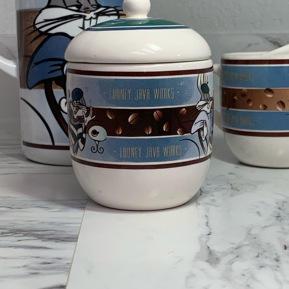 Looney Java Works Coffee Pitcher, Sugar Dish And Cream Cup Set 1995 - Picture 3 of 12